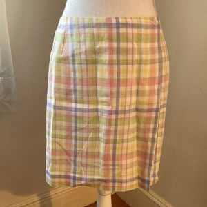 Liz Claiborne Pastel Wraparound Plaid Linen Skirt